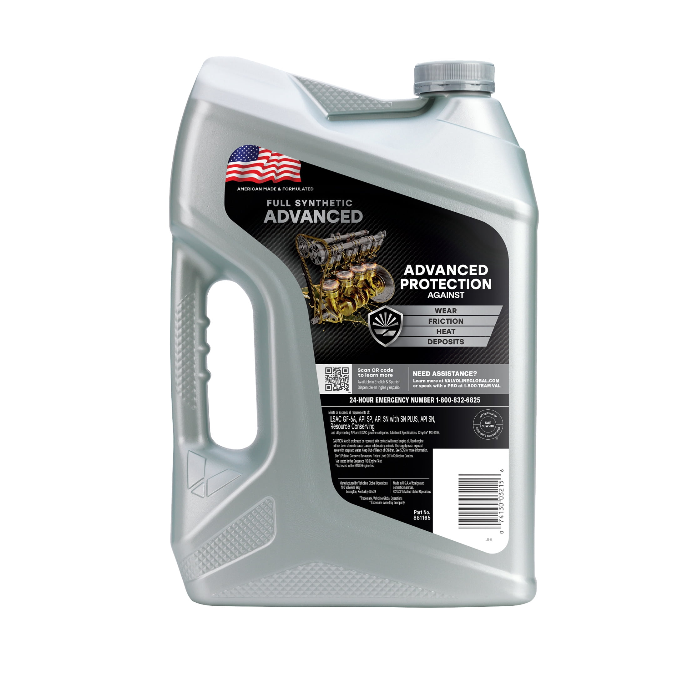 Valvoline Advanced Protection Full Synthetic 10W-30 Motor Oil 5 Quart, Case of 3