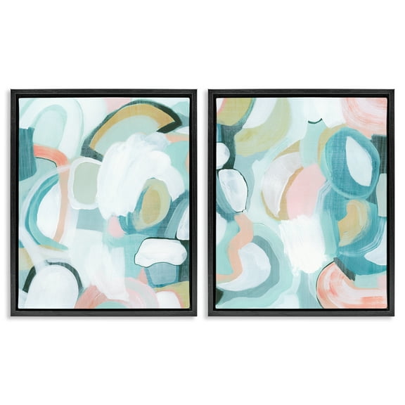 Stupell Industries Pastel Pink & Blue Abstract Painting Black Floater Framed Canvas Art Print Wall Art, 17 x 21, Set of 2