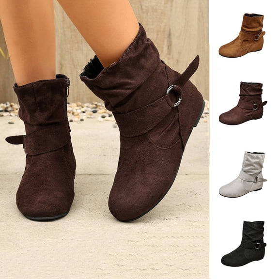Womens Boot Cameland Women's Fashionable And Casual Winter Round-Toe Short Flat Ankle Boots Black