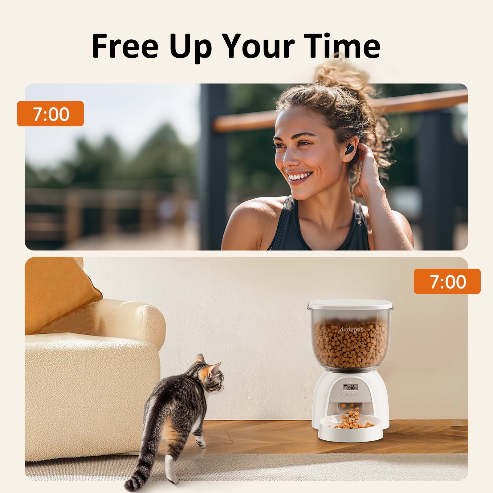 5L/21 Cup Automatic Cat Feeder, Timed Cat Dry Food Dispenser, Automatic Pet Feeders Dual Power Supply, 6 Meal Programmable 1-20 Portion Cat Feeder, Auto Dog Feeders,Pet Food Dispenser for Cats, Puppy