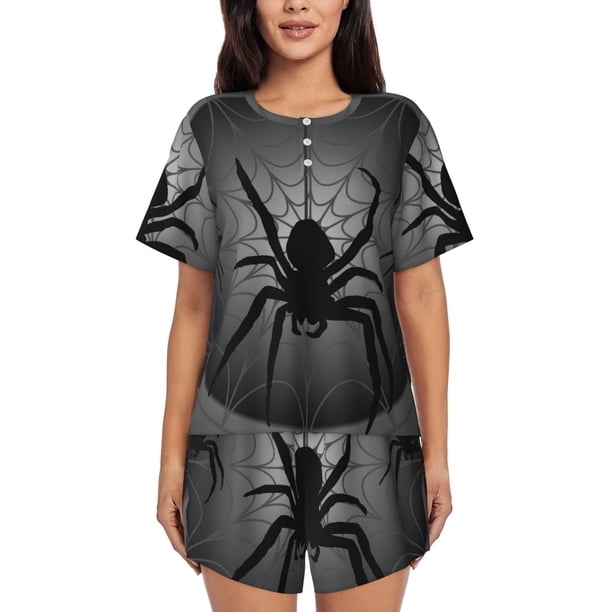 Fotbe Black Spiders Conjunto de Pijama Estampado para Mujer, 2 Piezas, Ropa de Dormir con Camiseta de Manga Corta y Shorts Suaves-4X-Large