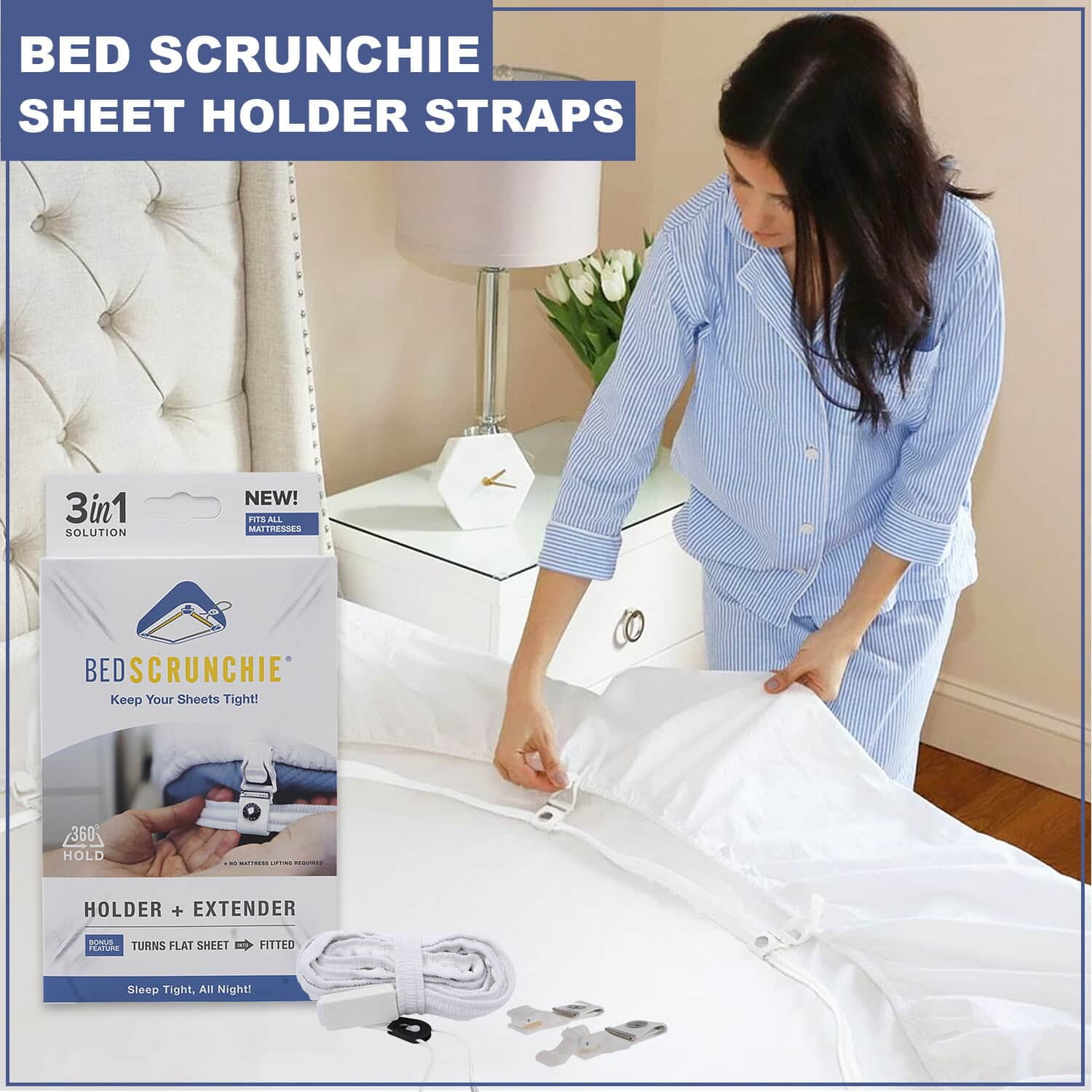 Shop LC Silver Bed Scrunchie 360? Fitted Sheet Tightener Bed Sheet Holder Straps Extender Gifts, Size: One Size