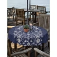 thumbnail image 2 of Outdoor Tablecloth with Umbrella Hole for Patio/Picnic/Party/Camping, Japanese Waterproof Table Cloth Round Cover Washable, Navy Blue Country Flowers Leaves Aesthetic (Dia 54"), 2 of 8
