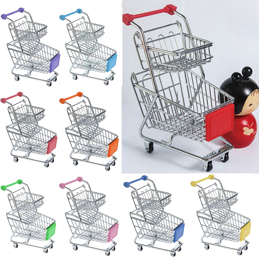 Metal Double-deck Supermarket Cart Basket Supplies for Kids Toddler Sky Blue 