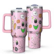 Pink Halloween Elements Pattern Tumbler with Handle and Lid,40oz Double Wall Vacuum Insulated Tumbler,Cups Gift for Women and Men