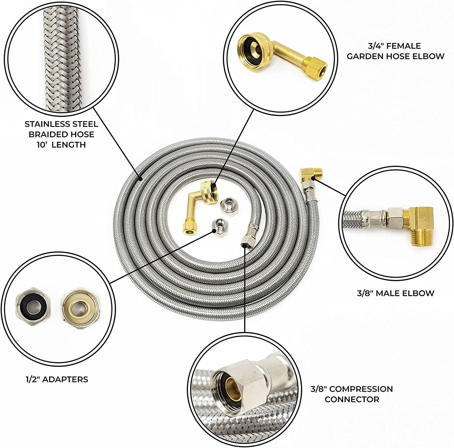Dishwasher Hose Installation Kit - Premium Stainless Steel - Burst Proof Water Supply Line with 3/8" Compression Connections from Kelaro