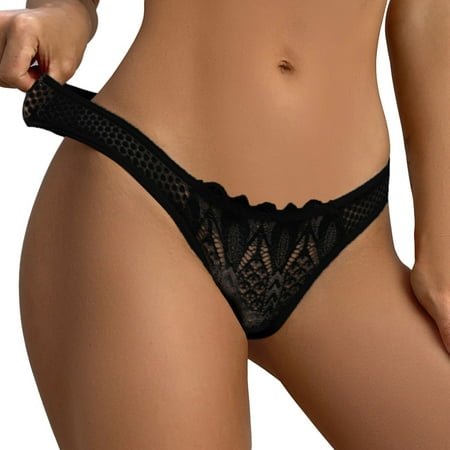 GEWSEY Lace Thongs for Women Thong Underwear Low Rise G-String Thong Sexy Panties (Black  M)