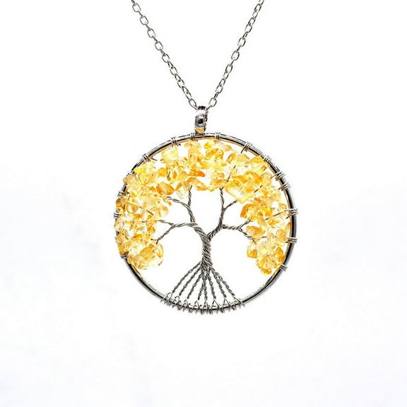 NAMZI Life Tree Necklace Pendant Men's and Women's Necklace Jewelry Pendant Handmade Natural Stone Crystal Life Tree Necklace (Yellow, Chain)