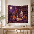 thumbnail image 5 of Indoor Cartoon Sheet With Ghost Dot Eyes Curved, Playful Illustration for Cat Lovers, Animal Wall Decor, Halloween Gift, Tapestry Wall Hanging for Bedroom and Dorm, 5 of 7
