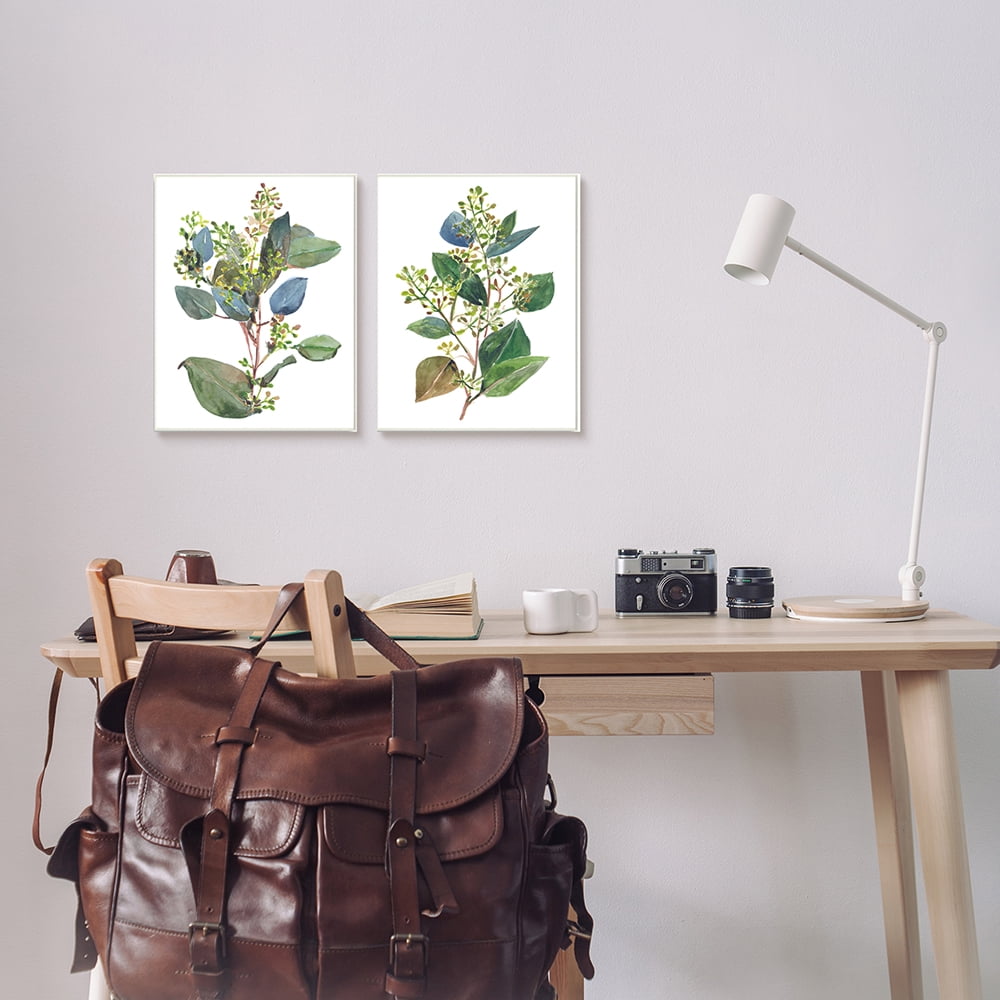 Stupell Industries Soft Eucalyptus Plant Blue Green Ombre Leaves Gray Framed by Melissa Wang