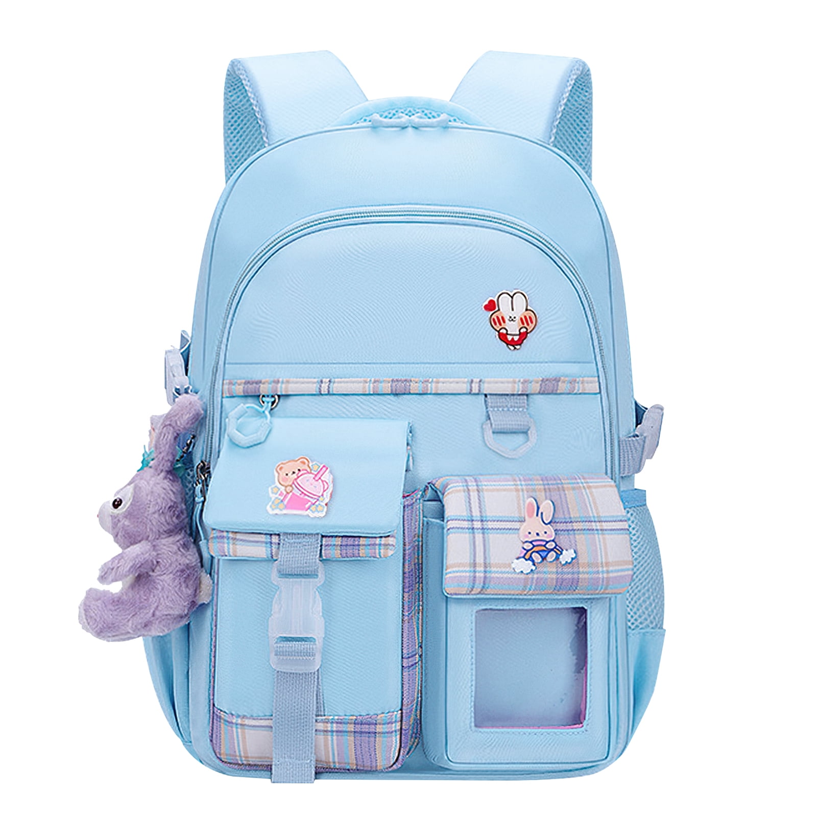 Kadyn Travel Backpacks, Cute Bookbag for Teen, Multifunctional School Durable Schoolbag with Lina Bell, 3 Decorative Cards and Lunch Bag, Blue