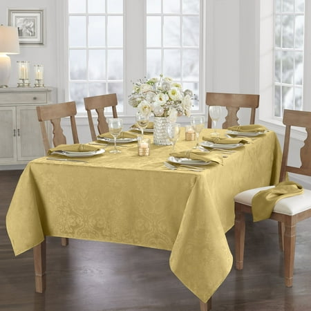 

Caiden Elegance Damask Tablecloth - 60 x 84 Oblong - Gold - Elrene Home Fashions