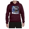 thumbnail image 2 of Wolves and the Moon in the Winter Night | Mens Animal Lover Hooded Sweatshirt Graphic Hoodie, Maroon, X-Large, 2 of 3