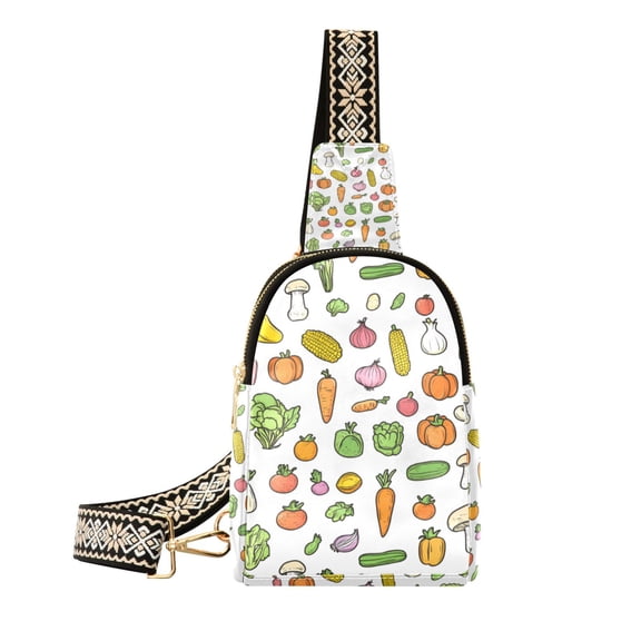 FORMRS Womens Crossbody Sling Bag Travel Daypack Shoulder Chest Backpack, Green Vegetables Pattern
