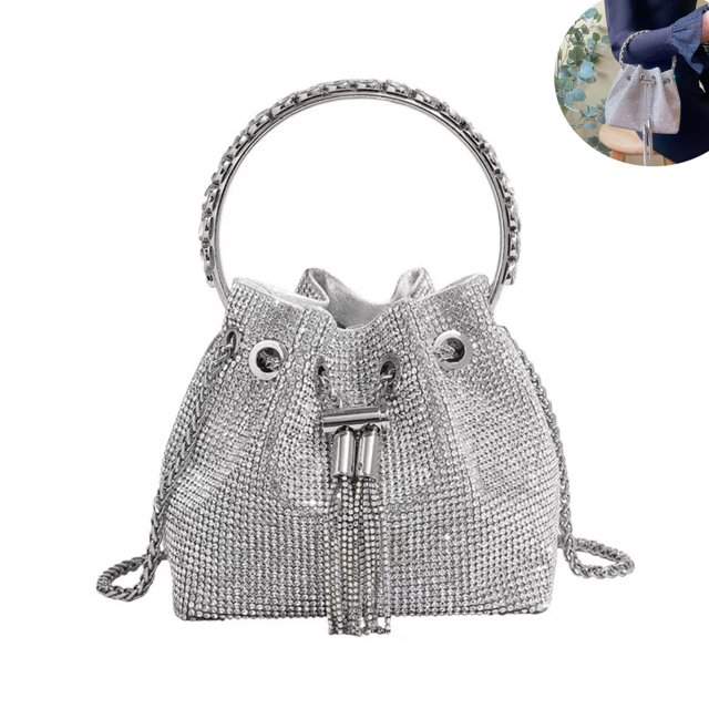 Bolso BBTT.ful Bolso bombonera con diamantes de imitación brillantes plateada