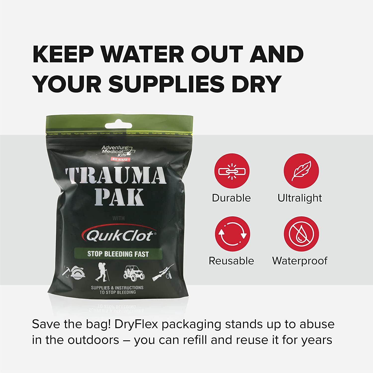 Trauma Pak First Aid Kit with QuikClot, 14 Piece