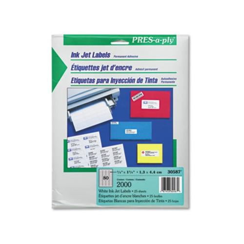 Avery 30587 PresAPly Inkjet Address Labels, 1/2 x 13/4, White, 2000