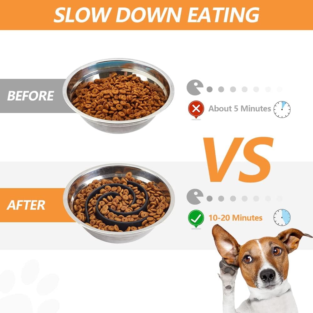 Slow Feeder Dog Bowls Insert,  Soft Silicone Slow Eating Dog Food Bowl for Small, Medium and Large Dogs, Compatible with Regular and Elevated Bowls Black,M
