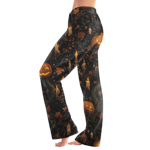 Fabrcox Women's Pajama Bottoms Flannel Halloween Pumpkin Print Sleep Pants for Women Fall Winter Warm Plush Thicken Soft Lounge Pants Women XXXL