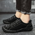 thumbnail image 5 of Men's Leather Casual Shoes Suede Non-Slip Lace Up Hiking Low Top Comfortable Anti-Collision Wear-Resistant Outdoor Sneakers Black 6.5 US, 5 of 7