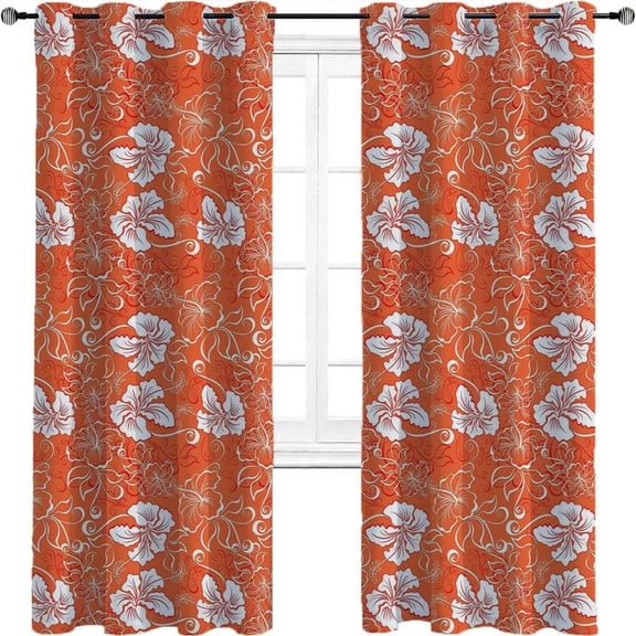 Orange Blackout Curtains For Bedroom - Grommet Thermal Insulated Room Darkening Curtains For Living Room, 2 Panels Per Group Are Used In The Living Room Or Bedroom 42"W x 84"L (Pack of 2)