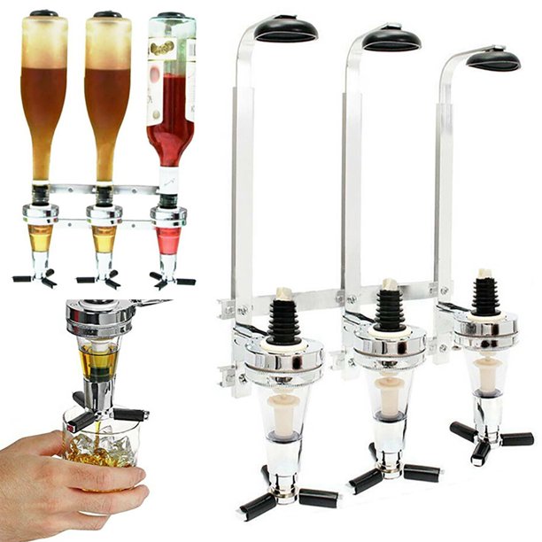 3 Bottle Stand Drinks Wine Steel Bar Butler Wall Mounted Optic