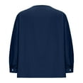 thumbnail image 5 of Guieoi Womens Shirts under $5 Women's Solid Color V-Neck Long Sleeve Loose and Linen with Decorative Buttons Top Blouse Blue Black*Friday/Cyber*Monday, 5 of 6