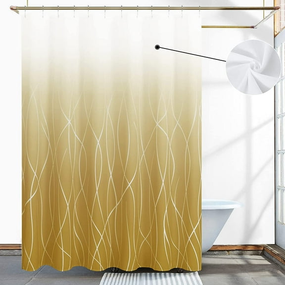 Shower Curtain Gold Shower Curtain Set Luxury Fabric Shower Curtain Glam Ombre Stripe Pattern Water Repellent Bath Curtain Decorative Bathroom Accessories, 72x72, White and Yellow