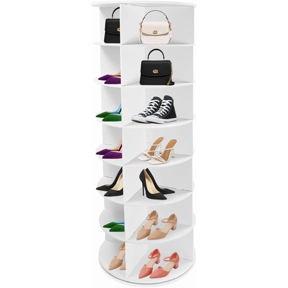360° Rotating Shoe Rack Tower - Spinning Shoe Organizer for Entryway, Free Standing Lazy Susan Shoe Rack (7 Tiers 23.62 * 23.62 * 65in White)