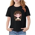 thumbnail image 2 of HOMADLES Girls Graphic Tee, Crewneck Lightweight Loose Fit Short Sleeve Shirt Summer Stretch Tops Plus Size Work Shirt Black 2-3 T, 2 of 6