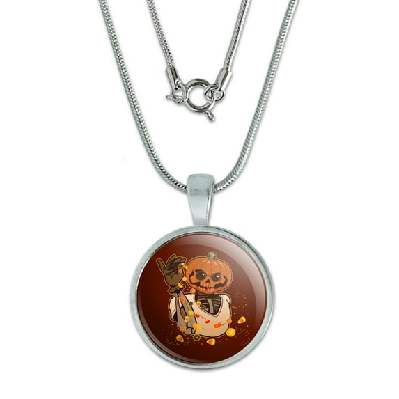 Jack O Lantern Halloween Candy Sugar Salt Bae Pumpkin 0.75" Pendant with Sterling Silver Plated Chain