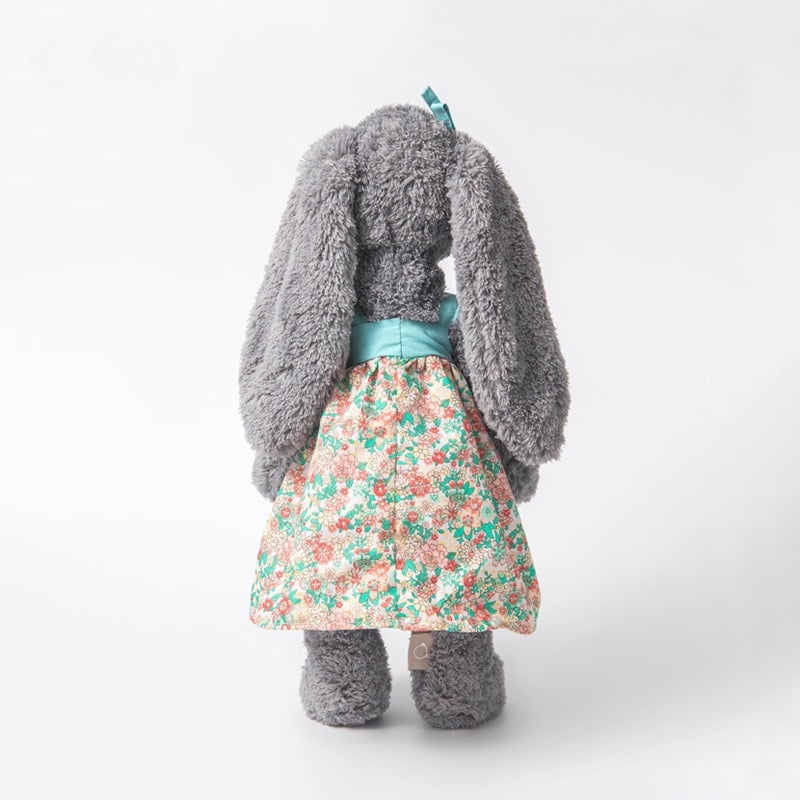 Gray Bunny Plush Doll with Floral Dress, Soft Stuffed Rabbit Toy, Cute Decorative Plush Figure for Home Display and Gift Giving