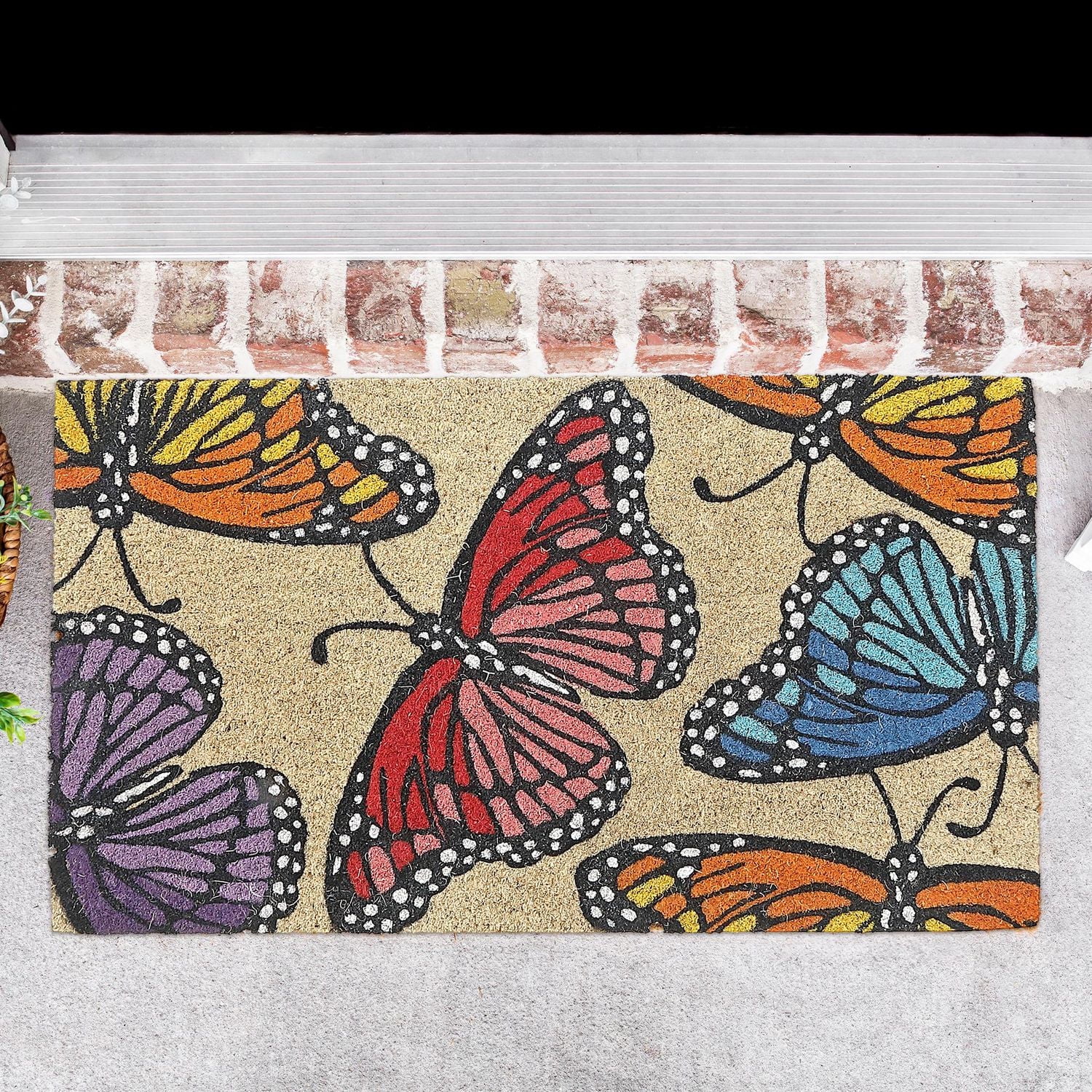 IH Casa Decor Natural Fibers Door Mat Rainbow Butterflies
