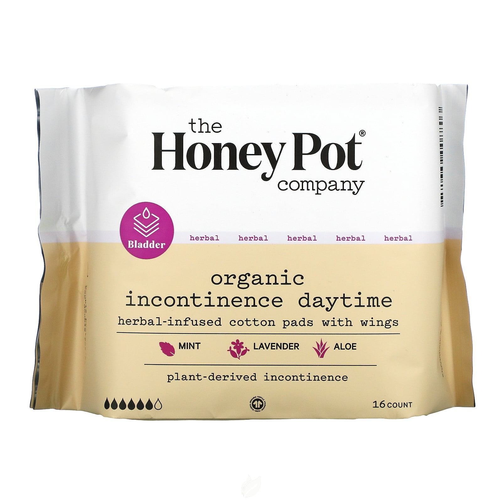 (2 Pack) The Honey Pot Company, HerbalInfused Cotton Pads With Wings, Organic Incontinence