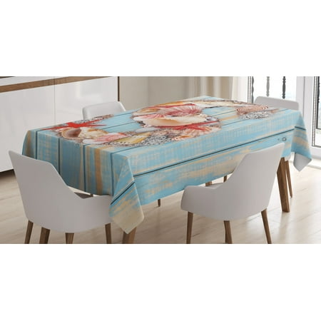 

Letter S Tablecloth Various Seashells Scallops Starfishes on Wooden Planks Nautical Rectangular Table Cover for Dining Room Kitchen 60 X 84 Inches Pale Blue Ivory Dark Coral by Ambesonne