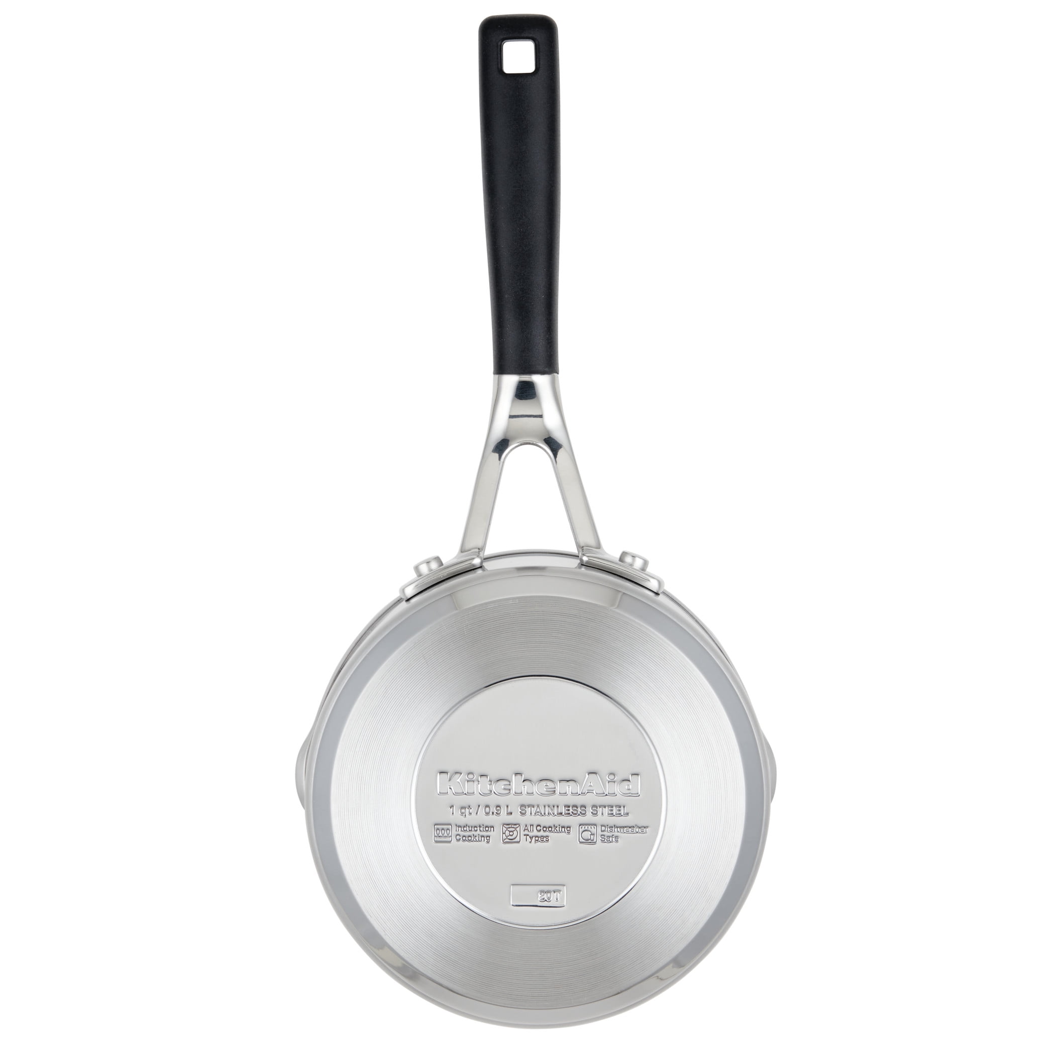 KitchenAid Stainless Steel 1 Quart Induction Sauce Pan with Pour Spouts Metal Utensil and Dishwasher Safe, Brushed Stainless Steel