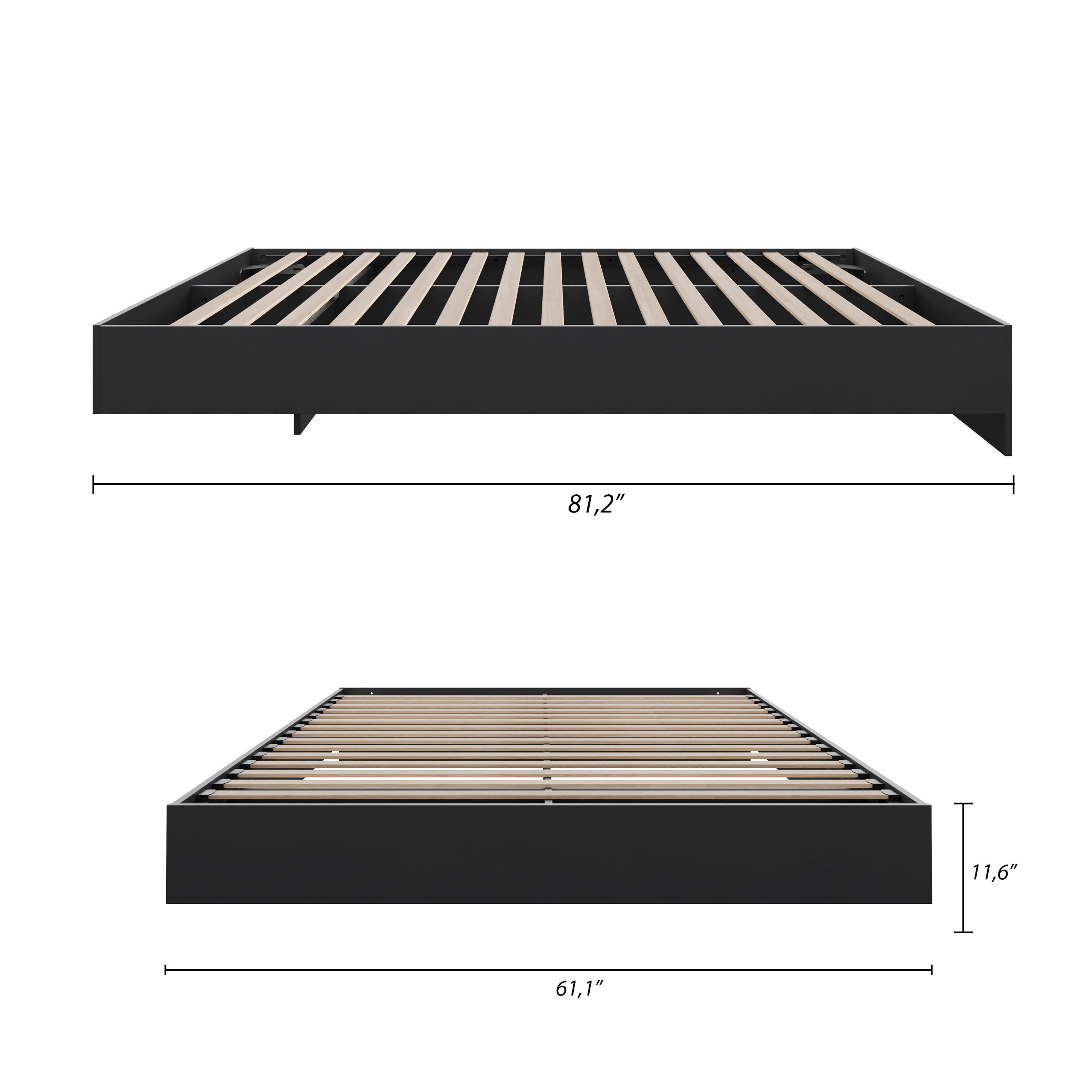 Nexera Queen Size Platform Wood Bed Frame, Black