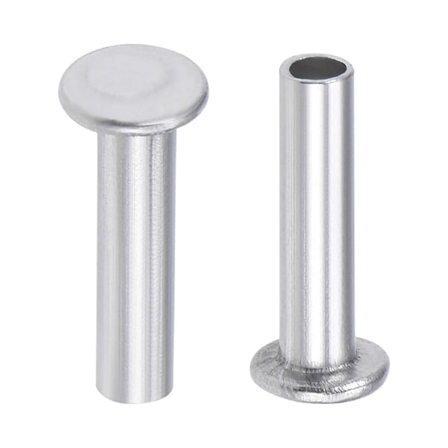 Uxcell M2.5 x0.39'' Remaches Semitubulares de Cabeza Plana de Aluminio Tono Plateado 100 Pcs