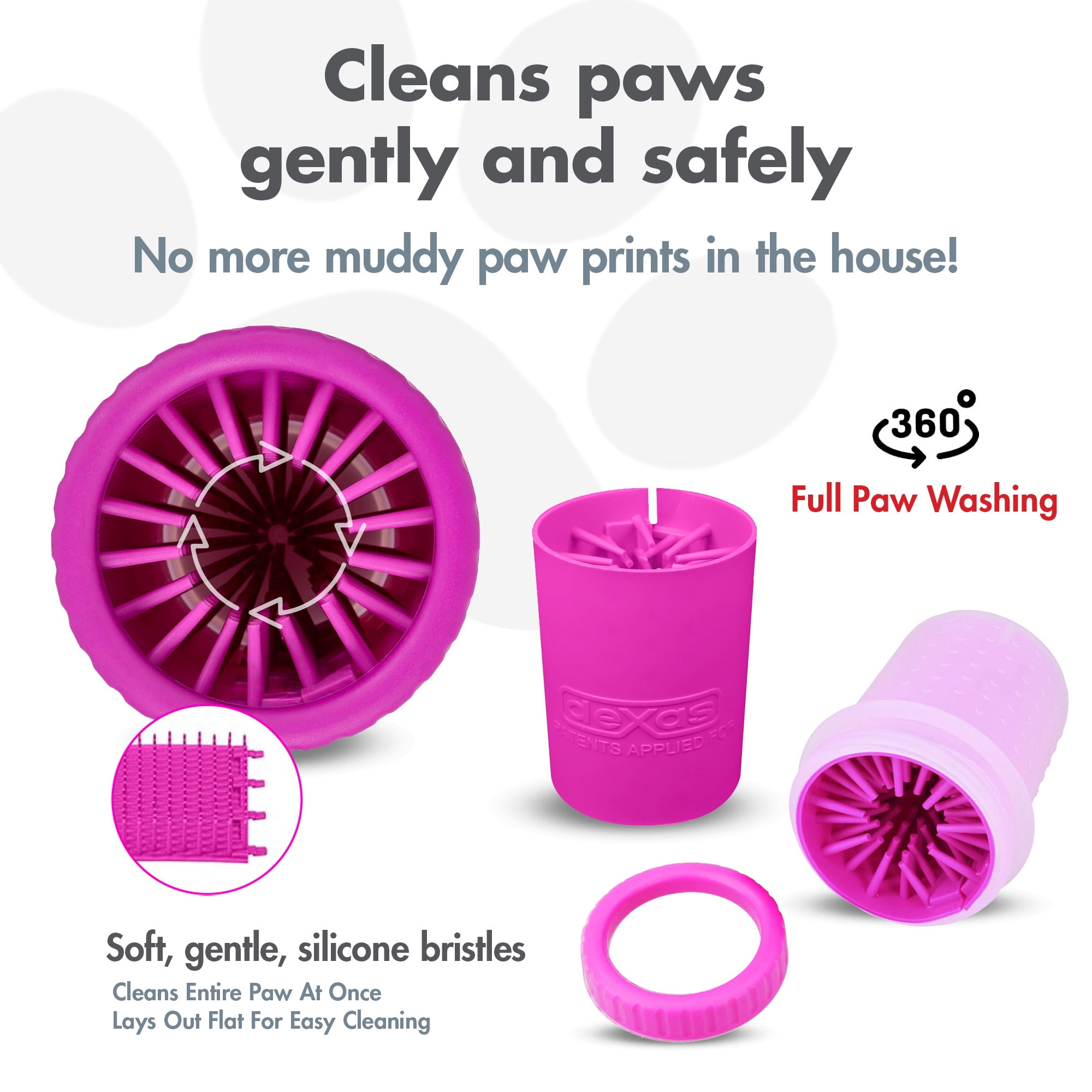 Dexas MudBuster Portable Dog Paw Washer and Cleaner, Petite, Fuchsia