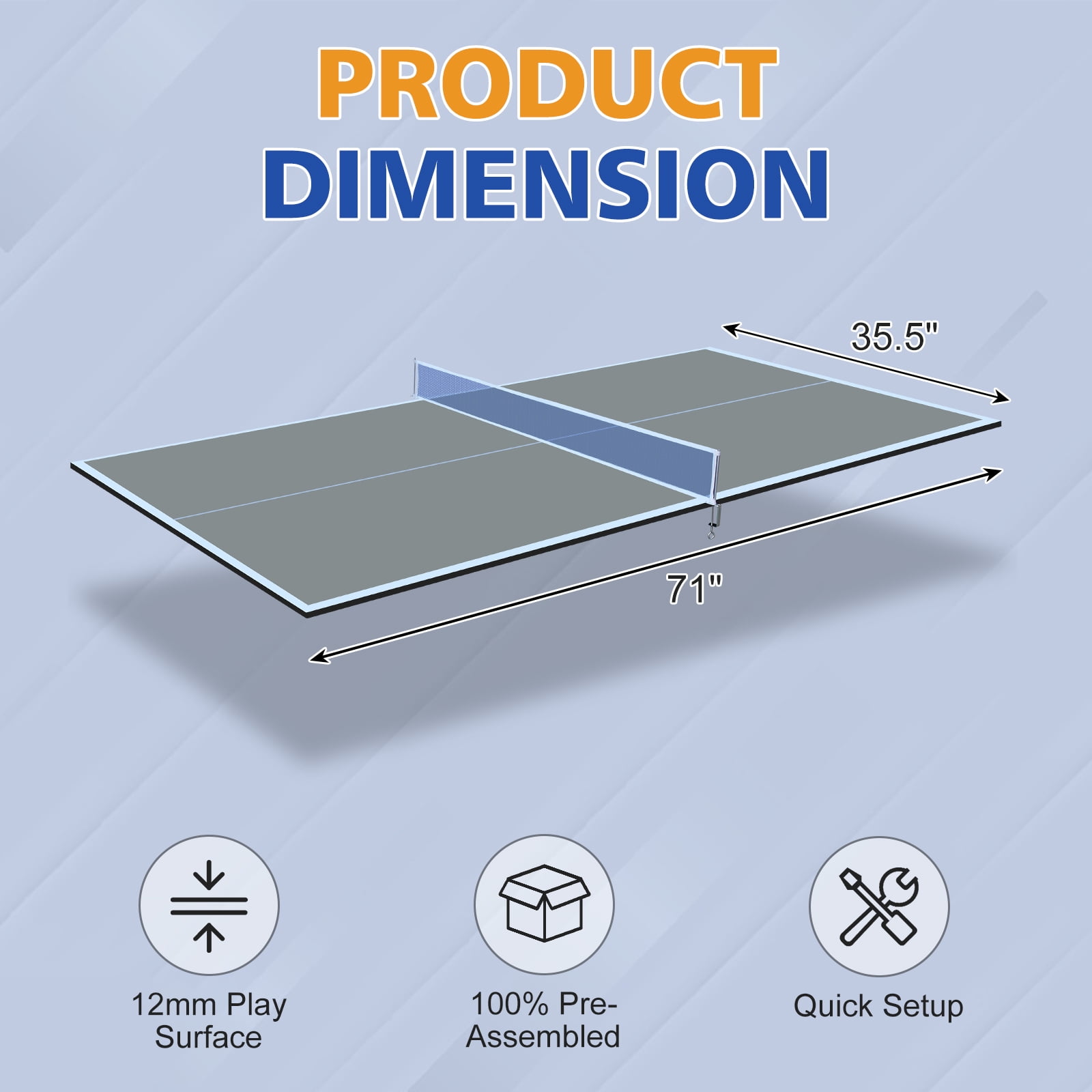 6ft Mid-Size Ping Pong Conversion Top, Foldable & Portable Table Tennis Table Top for for Indoor/Outdoor,Grey