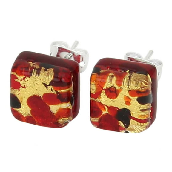 GlassOfVenice Murano Glass Venetian Reflections Square Stud Earrings - Black Red