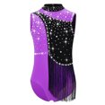 thumbnail image 2 of iixpin Girls Gymnastics Dance Leotard Athletic Bodysuit Tassel Figure Skating Stage Performance Jumpsuit Purple 6, 2 of 6
