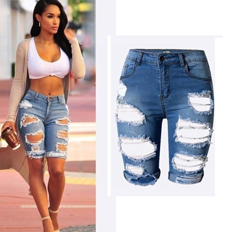 distressed short jeans