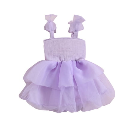 

Arvbitana Baby Girls Wedding Pageant Dressy Dresses Toddler Flower Girl Sleeveless Bow Sling Tulle Party Princess Tutu Dress 6M-6T