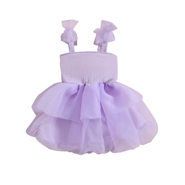 Fortune 1-6 Ans Fille une Ligne Robe Bambin Sans Manches Arc Tulle Robes Robe d'Anniversaire d'Été