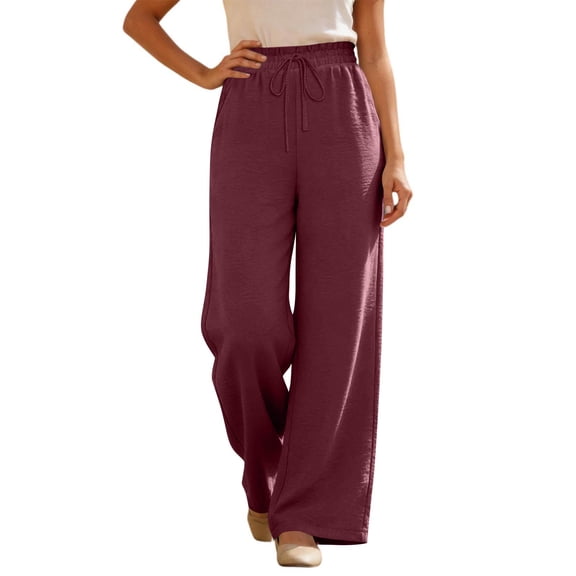 Resicozy Linen Pants for Women Palazzo Pants Loose High Waist Casual Wide Leg Trousers Summer Beach Vacation Pant with Pockets Wine XL