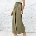 thumbnail image 6 of ShomPort Womens Cotton Linen Pants Elastic High Waist Wide Leg Trousers Full Length Casual Pants with Pockets (Green), 6 of 9