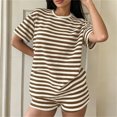 thumbnail image 6 of Costeam Womens Striped Outfit Set Short Sleeve Crew Neck Tee and Shorts Casual Textured Knit Loungewear Loose Fit Summer Matching Set, 6 of 7