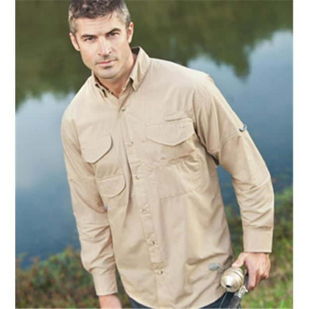 Hilton LSFISH Long Sleeve Fishing Shirt With Convertible Sleeves, Khaki  - Small 