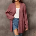 thumbnail image 2 of Pockets Round Neck Outwear Open Front Warm Pullover Autumn Women Coat Long Cable Knitted Sweater Solid Color Cardigan Fashion Loose Knitwear, 2 of 7